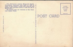 Vtg 1940's American Legion Memorial Home American Flag Owensboro Linen Postcard