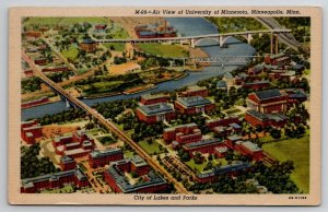 MN Air View of University of Minnesota Minneapolis Lakes and Parks Postcard I27