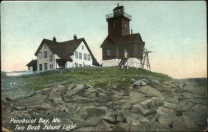 Penobscot Bay ME Two Bush Island Lighthouse c1910 Postcard