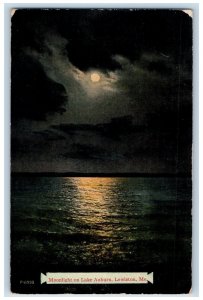 c1950 Moonlight On Auburn Lake Reflection Calm Water Lewiston Maine ME Postcard