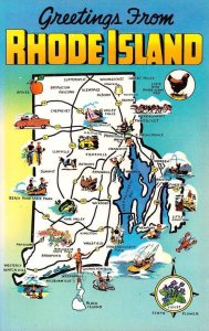 3~Postcards Rhode Island RI ~ GREETINGS Roadside Attractions~Map~State Flag~Bird
