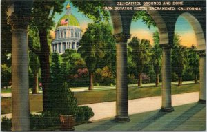 Capitol Grounds and Dome from Senator Hotel Sacramento, California postcard