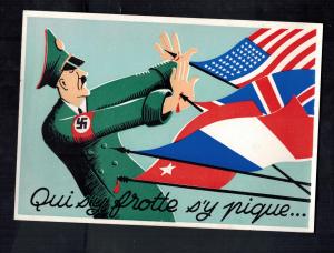 1945 Mint WW2 France Postcard Hitler staving off Allied Nations