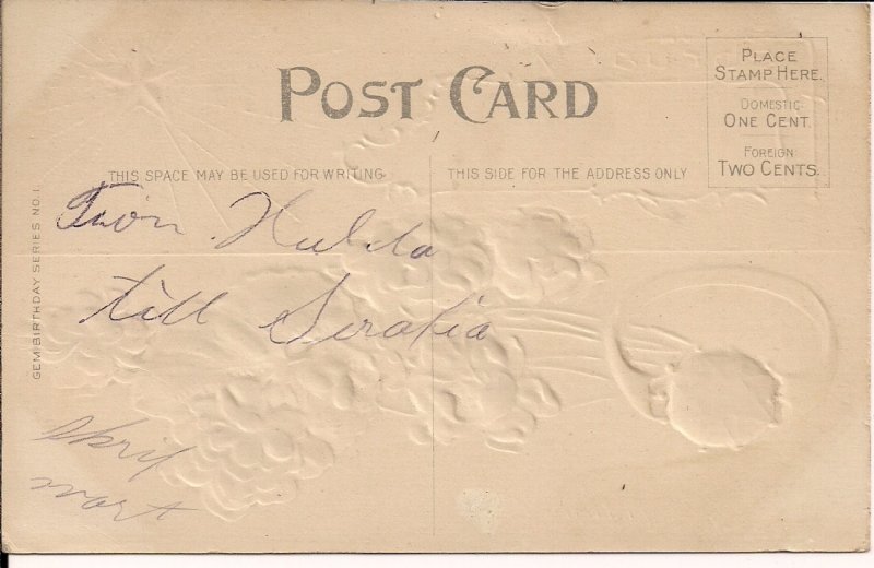 Birthstone Amethyst, February Flower Violets 1910 Jewelry, Embossed