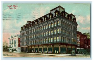 c1911 Scott Block Building Erie Pennsylvania PA Posted Antique Postcard 