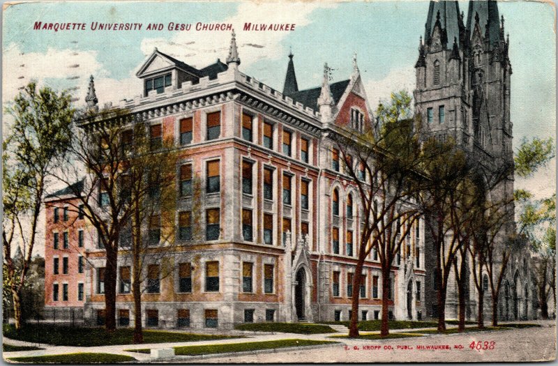 Vtg 1909 Marquette University and Gesu Church Milwaukee Wisconsin WI Postcard