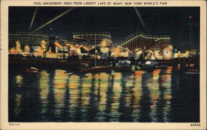 New York City NY 1939 World's Fair Amusement Park Roller Coaster at Night LINEN