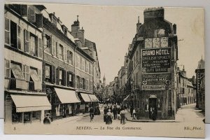 France La Rue du Commerce NEVERS Hotel US Soldiers Mail A.Throne Pa Postcard D14