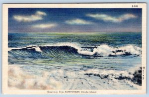 GREETINGS FROM PAWTUCKET RHODE ISLAND VINTAGE LINEN CURTEICH POSTCARD OCEAN WAVE