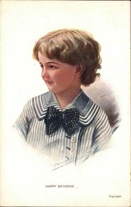 Anton Horn Little Boy in Bow Tie Happy Boyhood c1910 Vintage Postcard