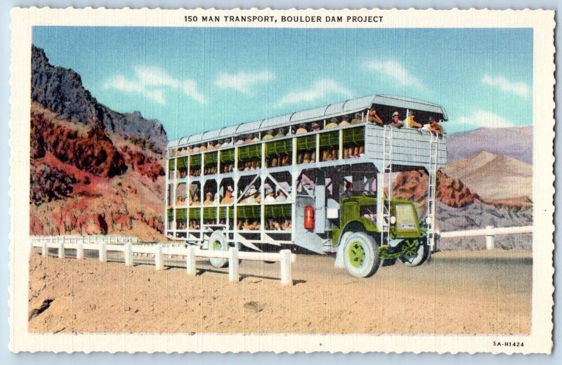 Boulder City Nevada Postcard Man Transport Workmen System 1940 Vintage Antique