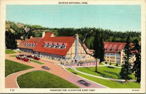 Rainier National Park Paradise Inn Hotel Tacoma Washington Linen Postcard VTG 
