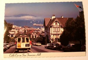 Vintage Postcard San Francisco cable car Hyde Street old autos ocean view ships
