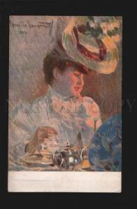 076236 ART NOUVEAU Lady w/ Cup of TEA by INNOCENTI old Italian