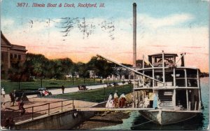 Postcard IL Rockford - Illinois Boat & Dock