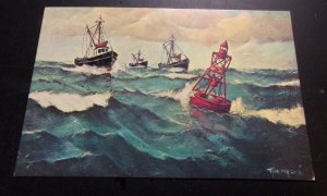 USED PC - FISHING TRAWLERS FROM A PAINTING BY ELLERY F. THOMPSON, MYSTIC, CONN.