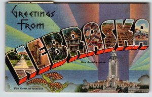 Greetings From Nebraska Postcard Large Big Letter State Tichnor 1952 Vintage