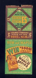 1953 World Series Matchcover, Rum & Maple Tobacco, Baseball