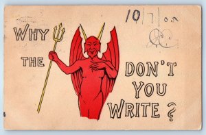 1905 Why The Devil Don't You Write Pitchfork Torrington CT Antique Postcard