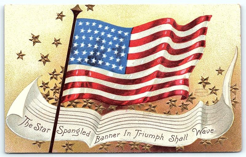 Postcard Patriotic US 46 Star Flag Star Spangled Banner in Triumph 1908 #1 F04