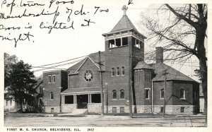 Vintage Postcard 1920's First M.E. United Methodist Church Belvidere Illinois IL