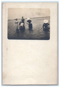 c1910's Mother And Children On Lake Unposted Antique RPPC Photo Postcard 