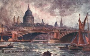 Vintage Postcard 1910's Blackfriars Bridge Road And Foot Traffic Bridge London