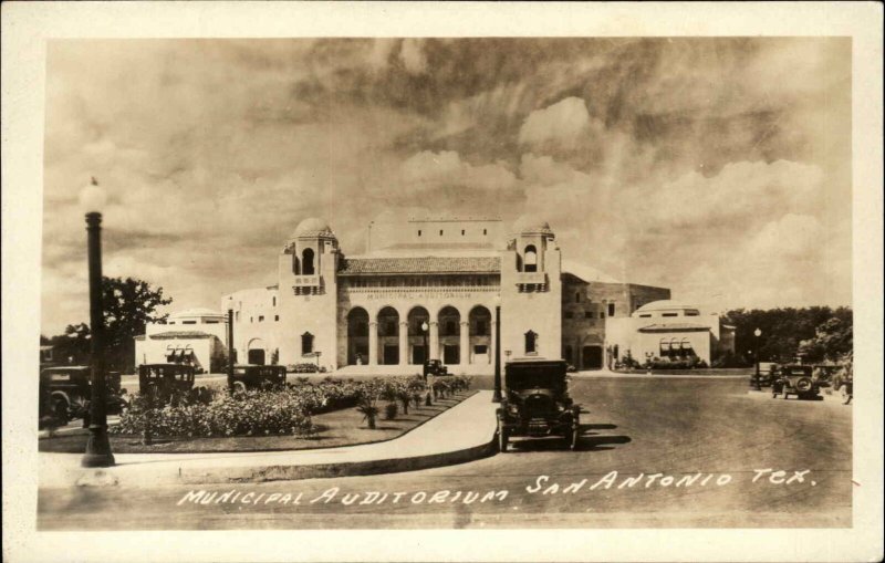 San Antonio TX Texas Cars & Auditorium c1920s-30s Real Photo Postcard