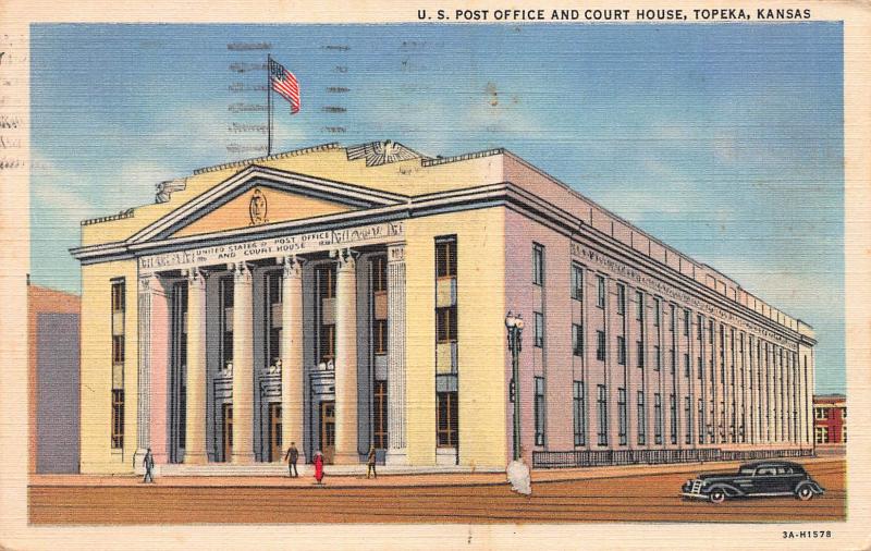 U.S. Post Office & Court House, Topeka, Kansas, Early Postcard,Used in 1949