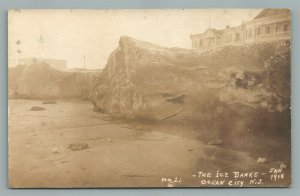 OCEAN CITY NJ ICE BANKS 1918 ANTIQUE REAL PHOTO POSTCARD RPPC