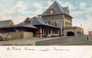 SPRINGFIELD MASSACHUSETTS~UNION RAILROAD STATION~1907 POSTCARD