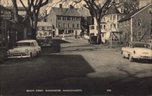 Manchester Massachusetts MA Beach Street Scene Classic Cars Vintage Postcard