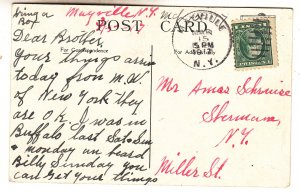 P2110, 1917 postcard trolly many people etc main street buffalo new york