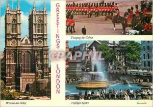 CPM Greeting from London Westminster Abbey Trooping Colour Trafalgar square Mili