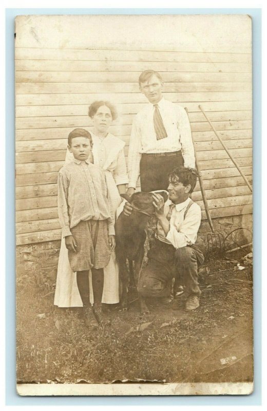 1912 Family with Dog Purcell Missouri MO Antique RPPC Photo Postcard