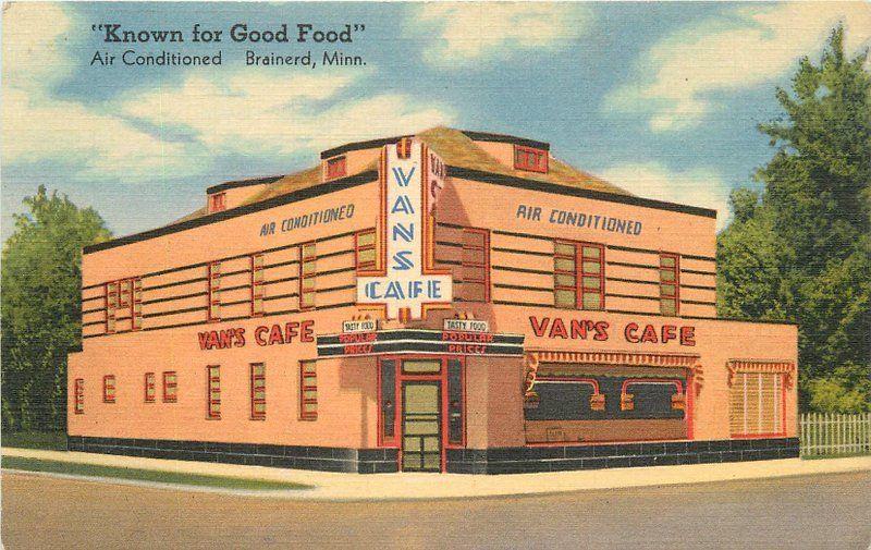 1930s Brainerd Minnesota Vans Cafe Deco Building Restaurant Neon Signage