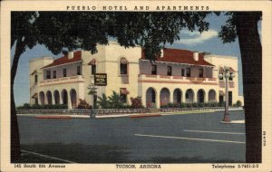Tucson Arizona AZ Pueblo Hotel and Apartments Linen Vintage Postcard