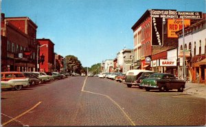 Postcard View Looking up Main Street in Hastings, Michigan