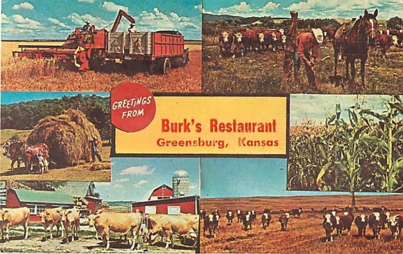 Greetings from Burk's Restaurant Greensburg Kansas KS Chrome