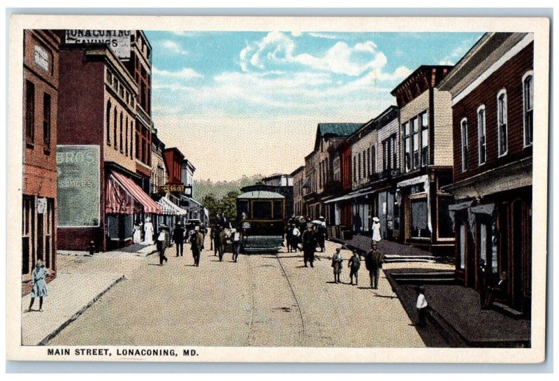 Lonaconing Maryland Postcard Main Street Exterior Street c1920 Vintage Antique