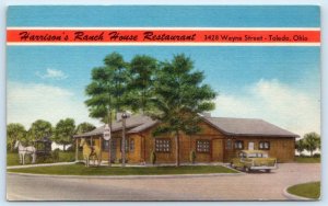 TOLEDO, OH Ohio ~Harrisons RANCH HOUSE RESTAURANT c1950s Linen Roadside Postcard