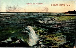 Surf, Turmoil of the Deep, Ocean Grove NJ c1909 Vintage Postcard A42