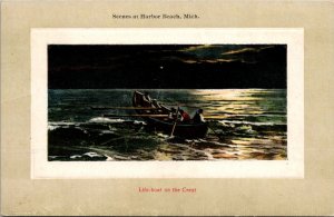 Lifeboat on the Crest of Wave, Scenes at harbor Beach MI Vintage Postcard Y71