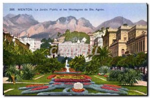 Old Postcard Menton The Public Garden and the Mountains of St. Agnes