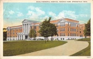 Springfield Ohio Rickly Memorial Hospital Masonic Home Antique Postcard J44474