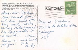 St Paul Minnesota~Hotel Lowry (Fourth & Wabasha Streets)~$2.00 Up~1947 Pc