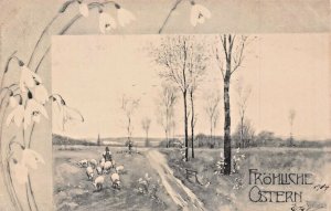 FROHLICHE OSTERN-HAPPY EASTER~GERMANY 1904 ARTIST DRAWN POSTCARD