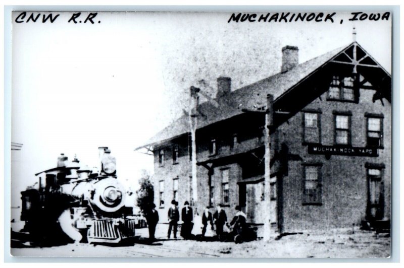 c1960 CNW RR Muchakinock Iowa IA Vintage Train Depot Station RPPC Photo Postcard