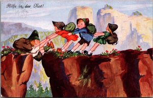 Boy Falls Of A Cliff Vintage Postcard 09.78