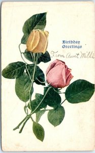 Postcard - Birthday Greetings with Roses Art Print